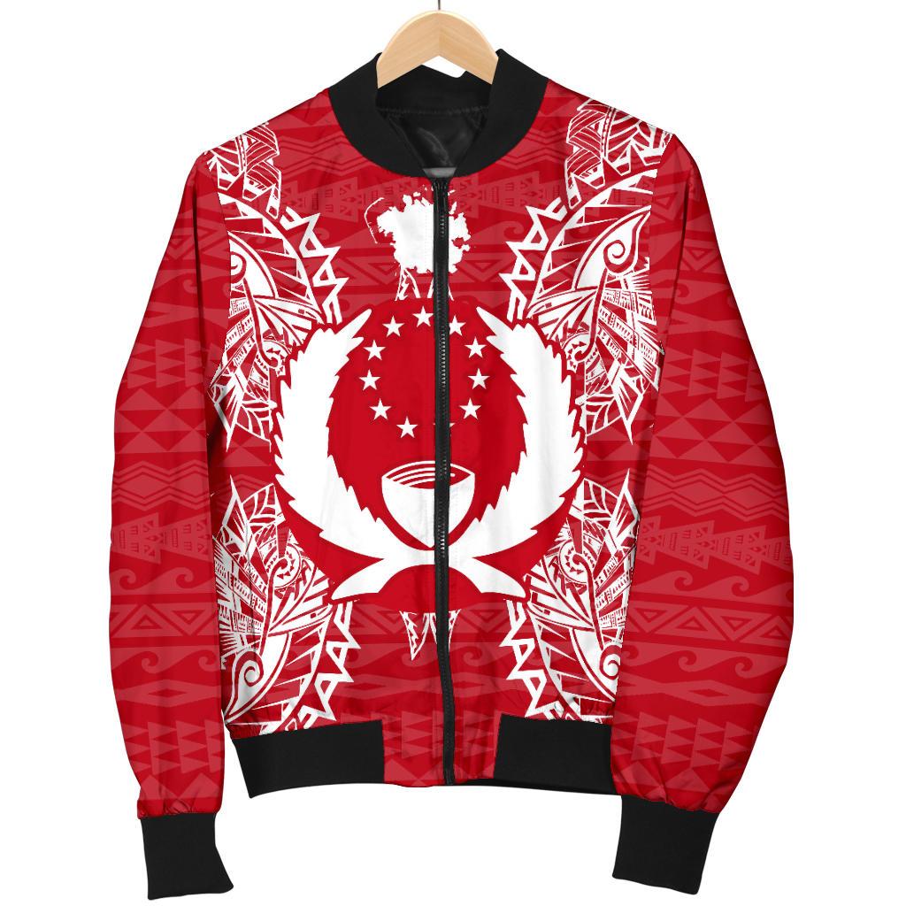 Pohnpei Polynesian Men's Bomber Jacket Map Red White - Polynesian Pride