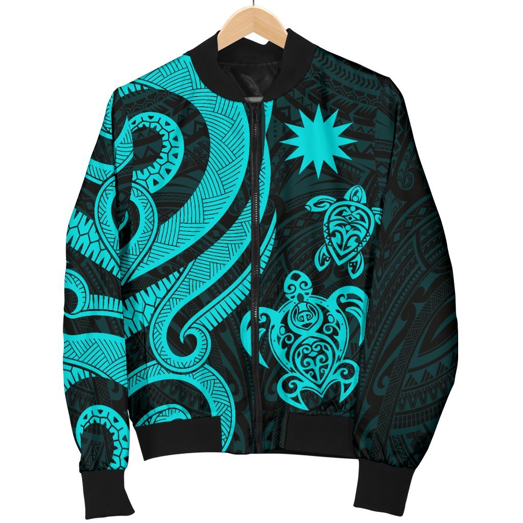 Nauru Men's Bomber Jacket - Turquoise Tentacle Turtle - Polynesian Pride