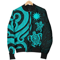 Nauru Men's Bomber Jacket - Turquoise Tentacle Turtle - Polynesian Pride