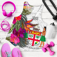 Fiji Polynesian Women's Racerback Tank - Hibiscus White Pattern White - Polynesian Pride
