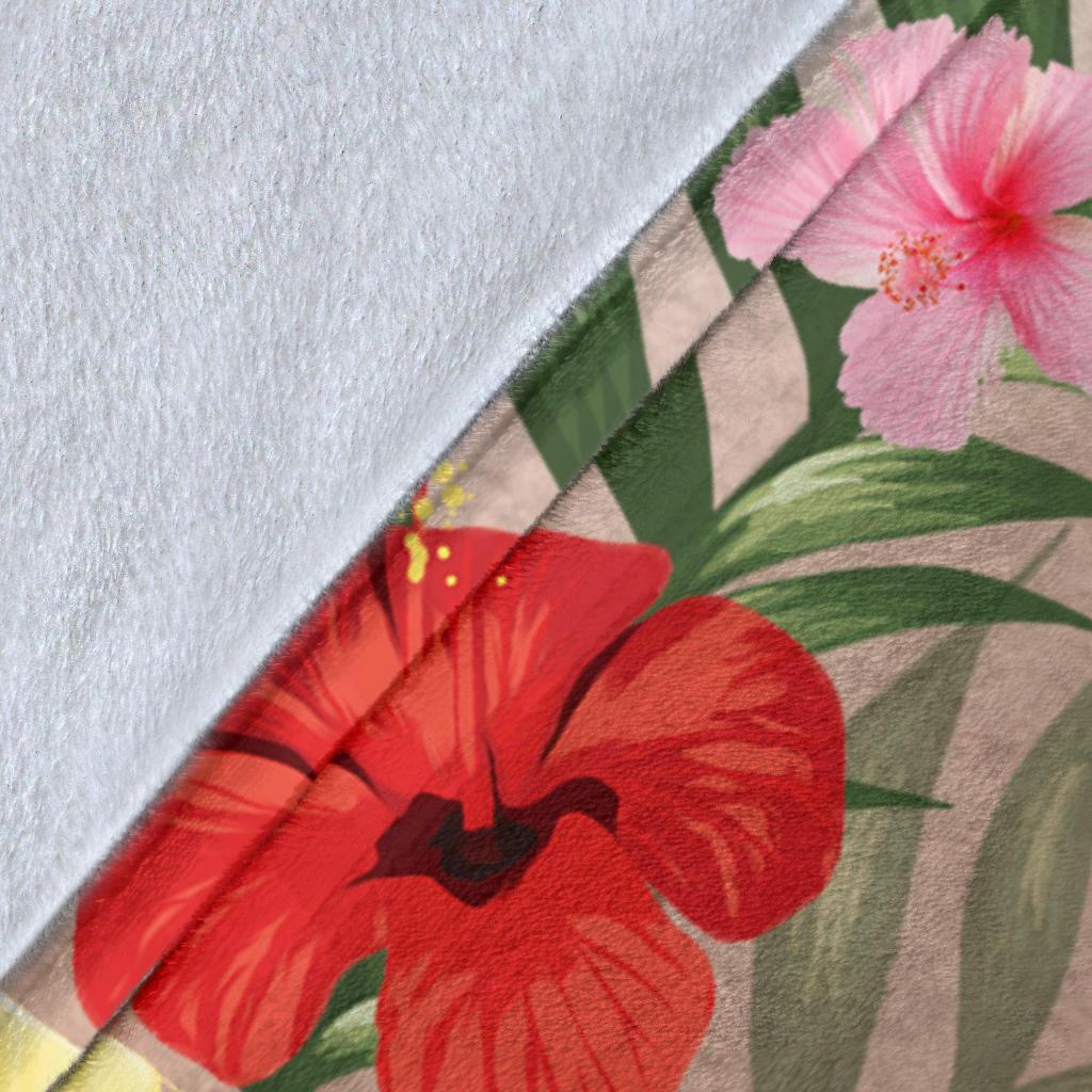 Hawaii Hibiscus Red Color And Bird Premium Blanket - Polynesian Pride
