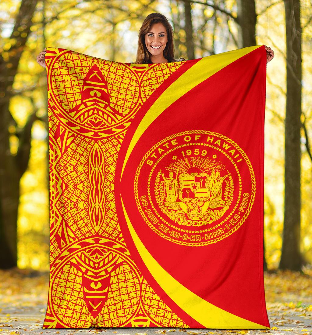 Hawaii Premium Blanket Coat Of Arms Polynesian - Circle Style Red And Yellow - Polynesian Pride