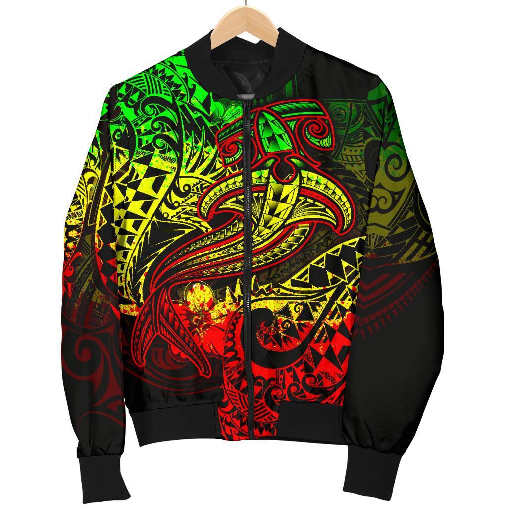 Polynesian Men's Bomber Jacket - Reggae Shark Polynesian Tattoo - Polynesian Pride