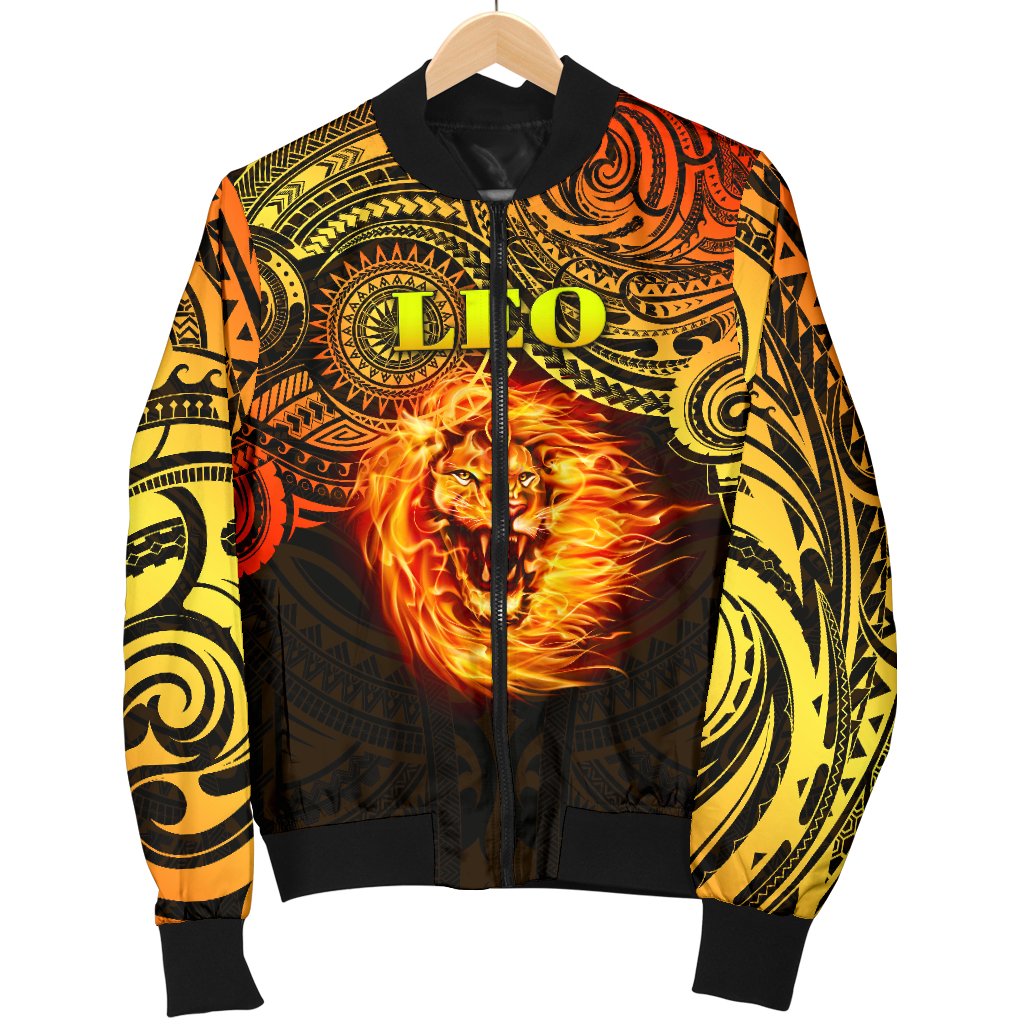 Sun In Leo Zodiac Men Bomber Jacket Polynesian Tattoo Unique Vibes - Polynesian Pride