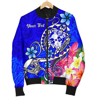 Tonga Custom Personalised Men's Bomber Jacket - Turtle Plumeria (Blue) - Polynesian Pride