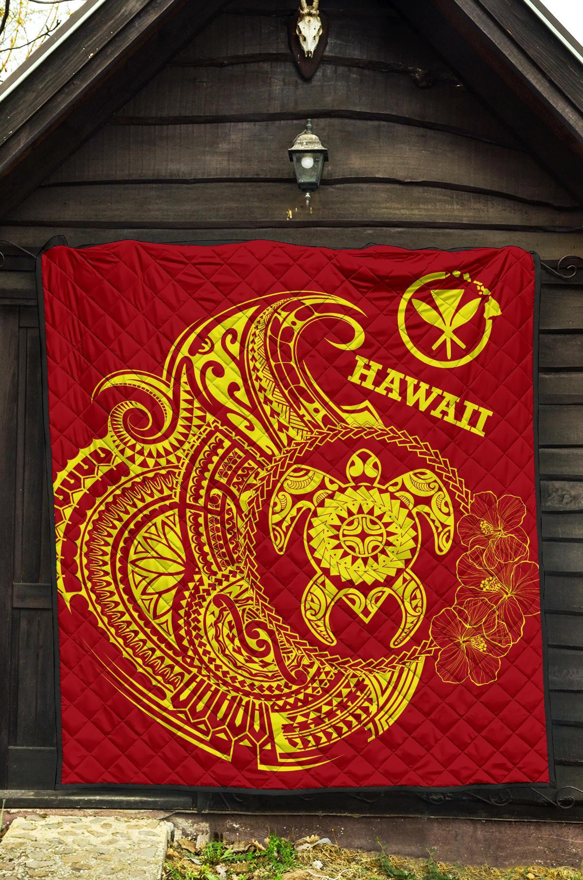 Hawaii Polynesian Premium Quilt - Vintage Polynesian Turtle (Red) - Polynesian Pride