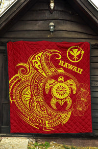 Hawaii Polynesian Premium Quilt - Vintage Polynesian Turtle (Red) - Polynesian Pride