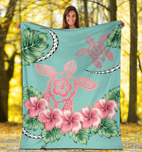 Hawaii Tropical Hibiscus Turtle Mint Style - Premium Blanket AH - Polynesian Pride