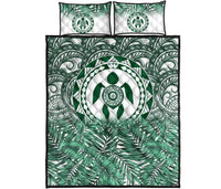 Polynesian Quilt Bed Set - Green Turtle Palm White Version - Polynesian Pride