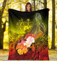 Samoa Premium Blanket - Humpback Whale with Tropical Flowers (Yellow) - Polynesian Pride