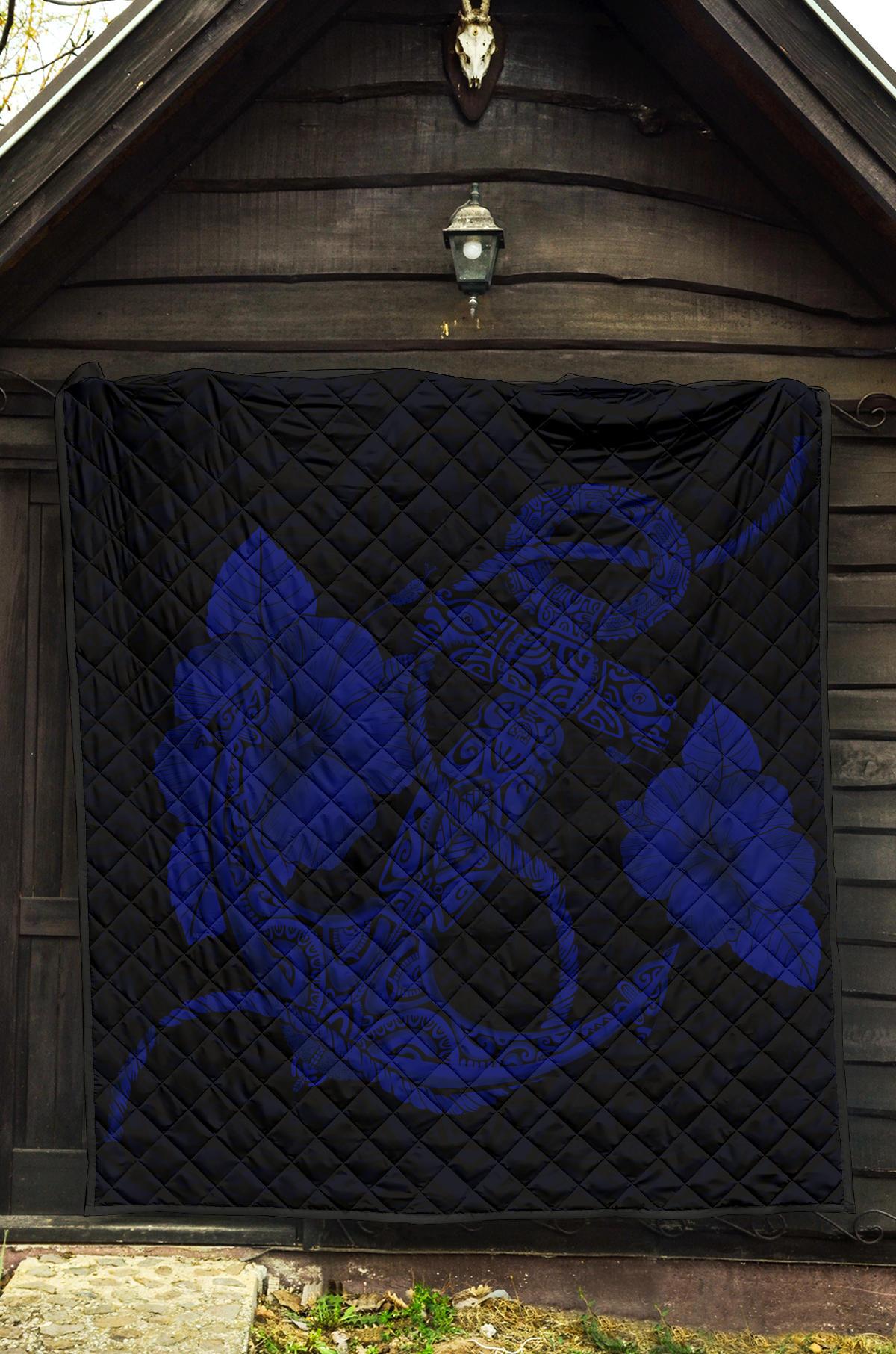 Anchor Blue Poly Tribal Premium Quilt - Polynesian Pride