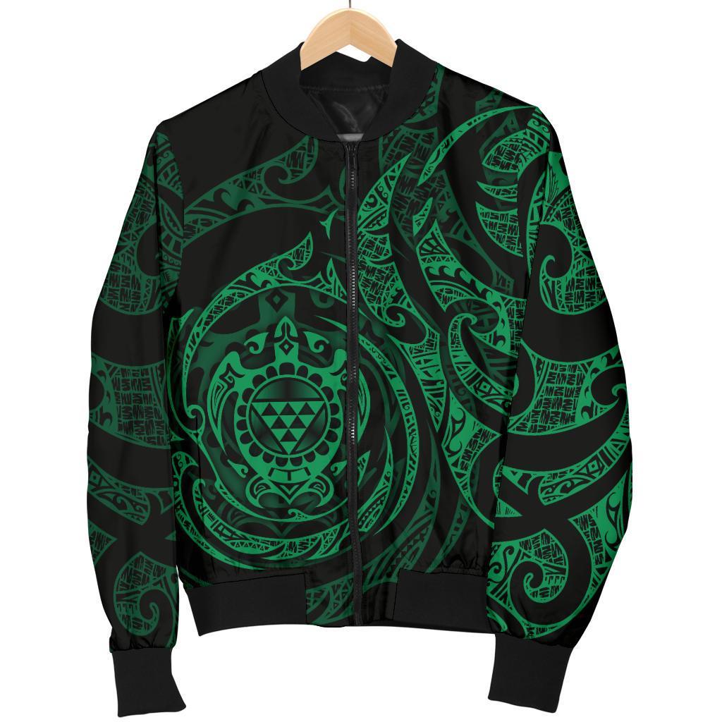 Polynesian Hawaii Men's Bomber Jacket - Green Turtle Tribal Green - Polynesian Pride