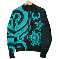 Pohnpei Micronesian Men Bomber Jacket - Turquoise Tentacle Turtle - Polynesian Pride