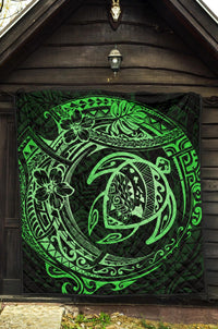 Hawaiian Turtle Polynesian Green Premium Quilt - Polynesian Pride