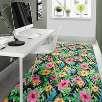 Tropical Hibiscus Banana Leafs Rug - Polynesian Pride