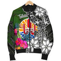 Tahiti Men Bomber Jacket - Turtle Plumeria Banana Leaf - Polynesian Pride