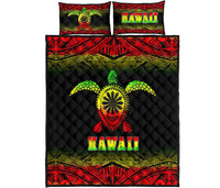 Hawaii Quilt Bed Set - Hawaii Turtle Polynesian Tattoo Black Fog Reggae Version Art - Polynesian Pride