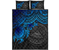 American Samoa Polynesian Quilt Bed Set - American Samoa Seal & Blue Turtle Hibiscus - Polynesian Pride