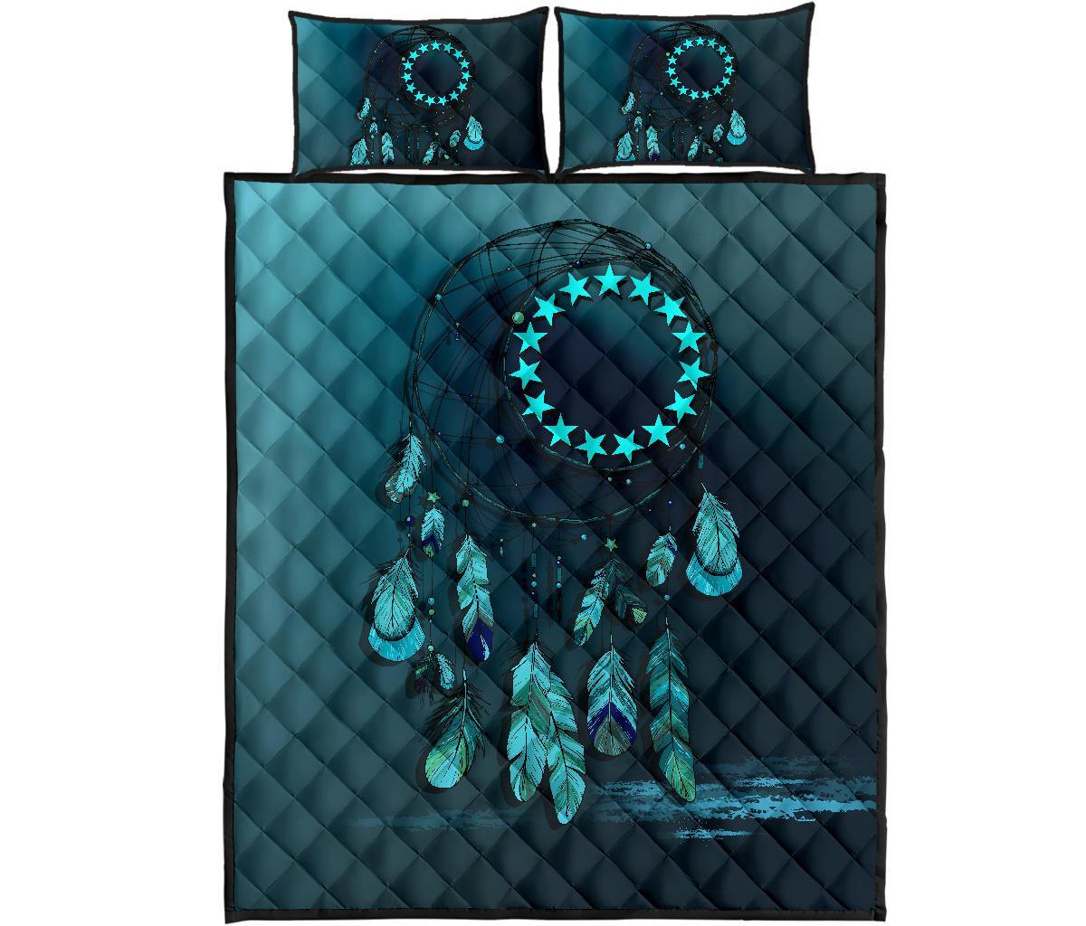 Cook Islands Polynesian Quilt Bed Set Dreamcatcher Blue - Polynesian Pride