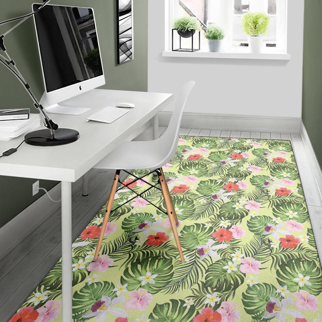 Tropical Hibiscus, Plumeria Green Rug - Polynesian Pride