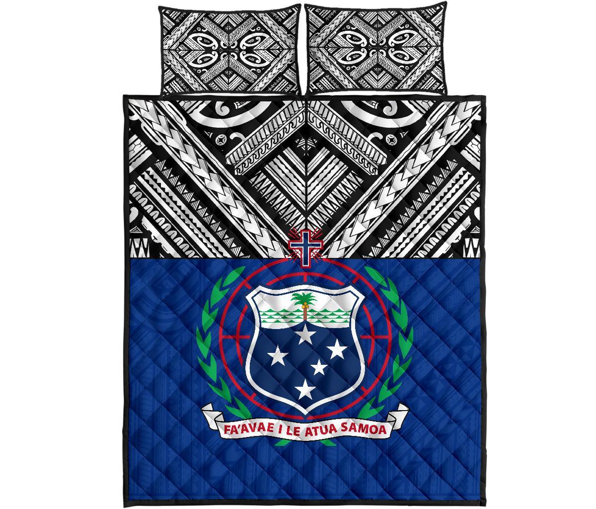 Samoa Polynesian Quilt Bed Set - Samoa Coat Of Arms Blue Version Blue - Polynesian Pride
