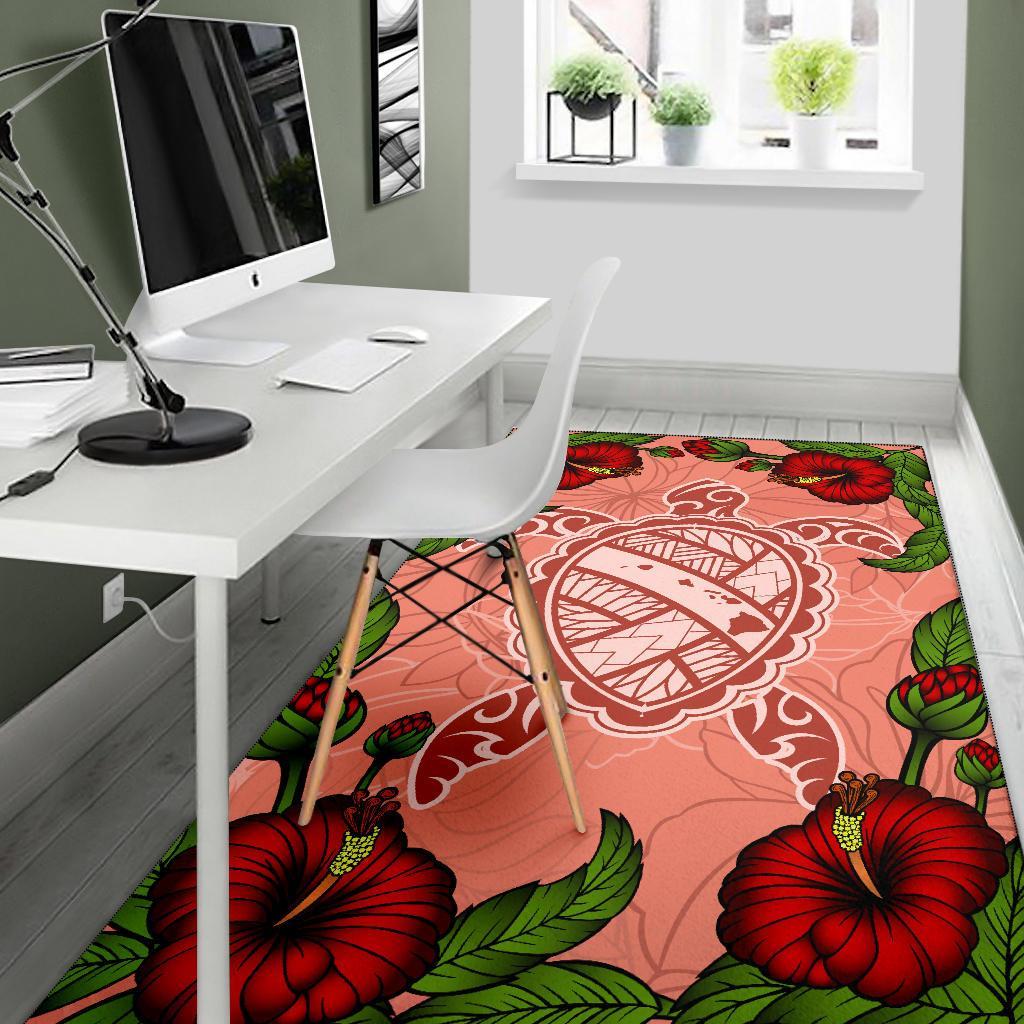 Hawaii Turtle Hibiscus Pink Rug - Fide Style - Polynesian Pride
