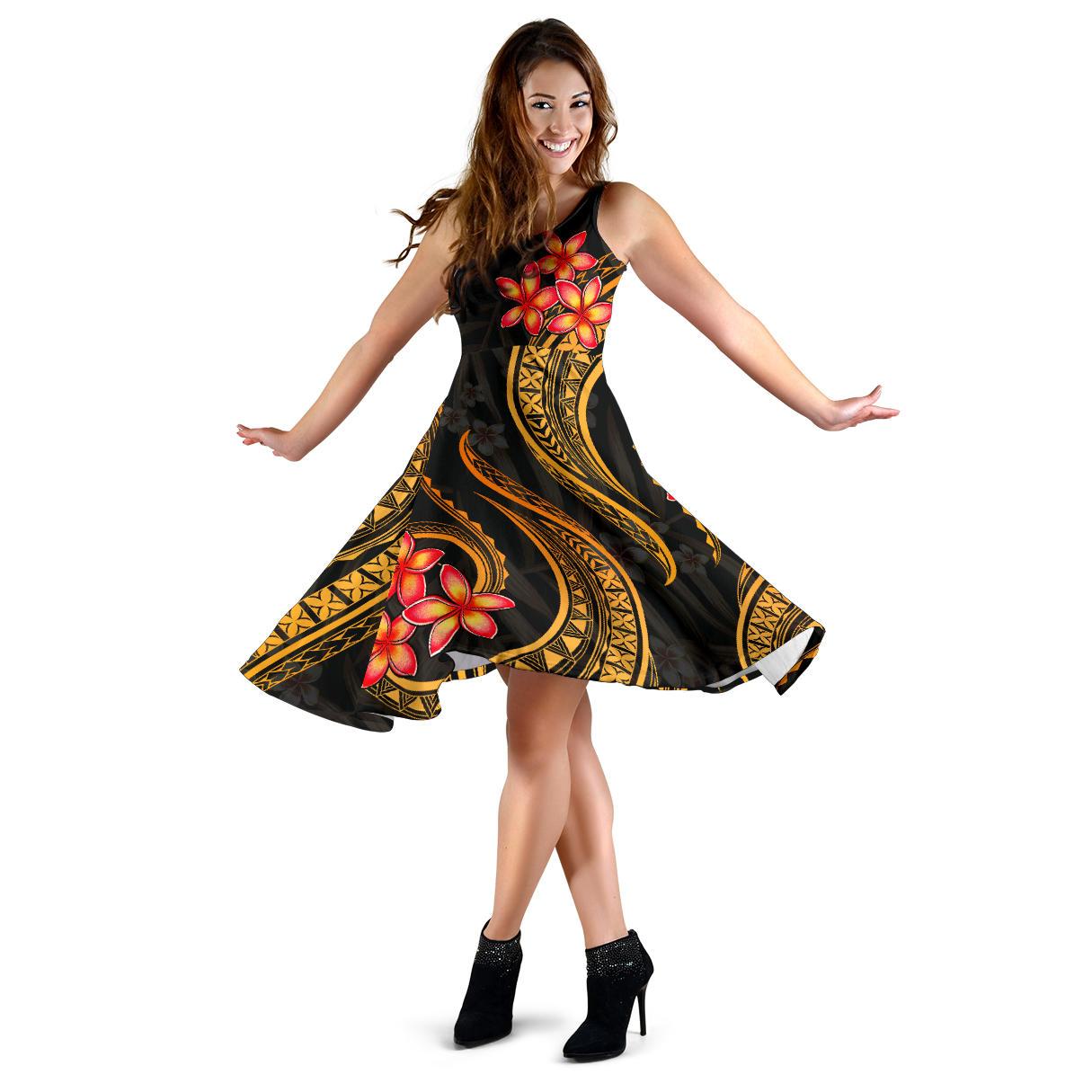 Tahiti Polynesian Midi Dress - Gold Plumeria Women GOLD - Polynesian Pride