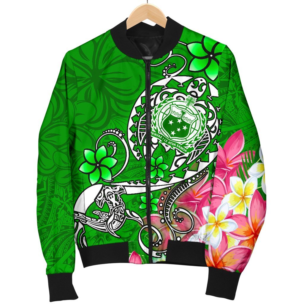 Samoa Men's Bomber Jacket - Turtle Plumeria (Green) - Polynesian Pride