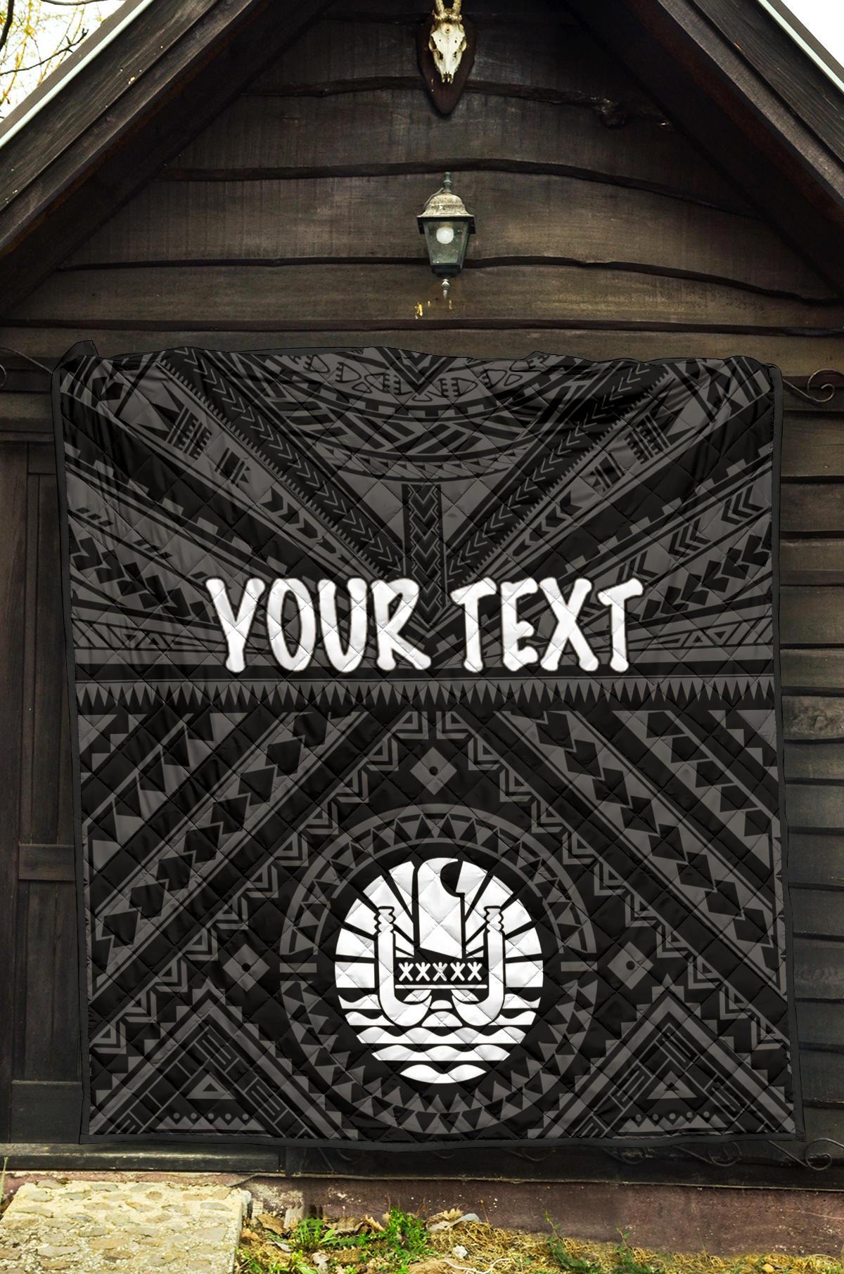 Tahiti Personalised Premium Quilt - Tahiti Seal In Polynesian Tattoo Style (Black) - Polynesian Pride