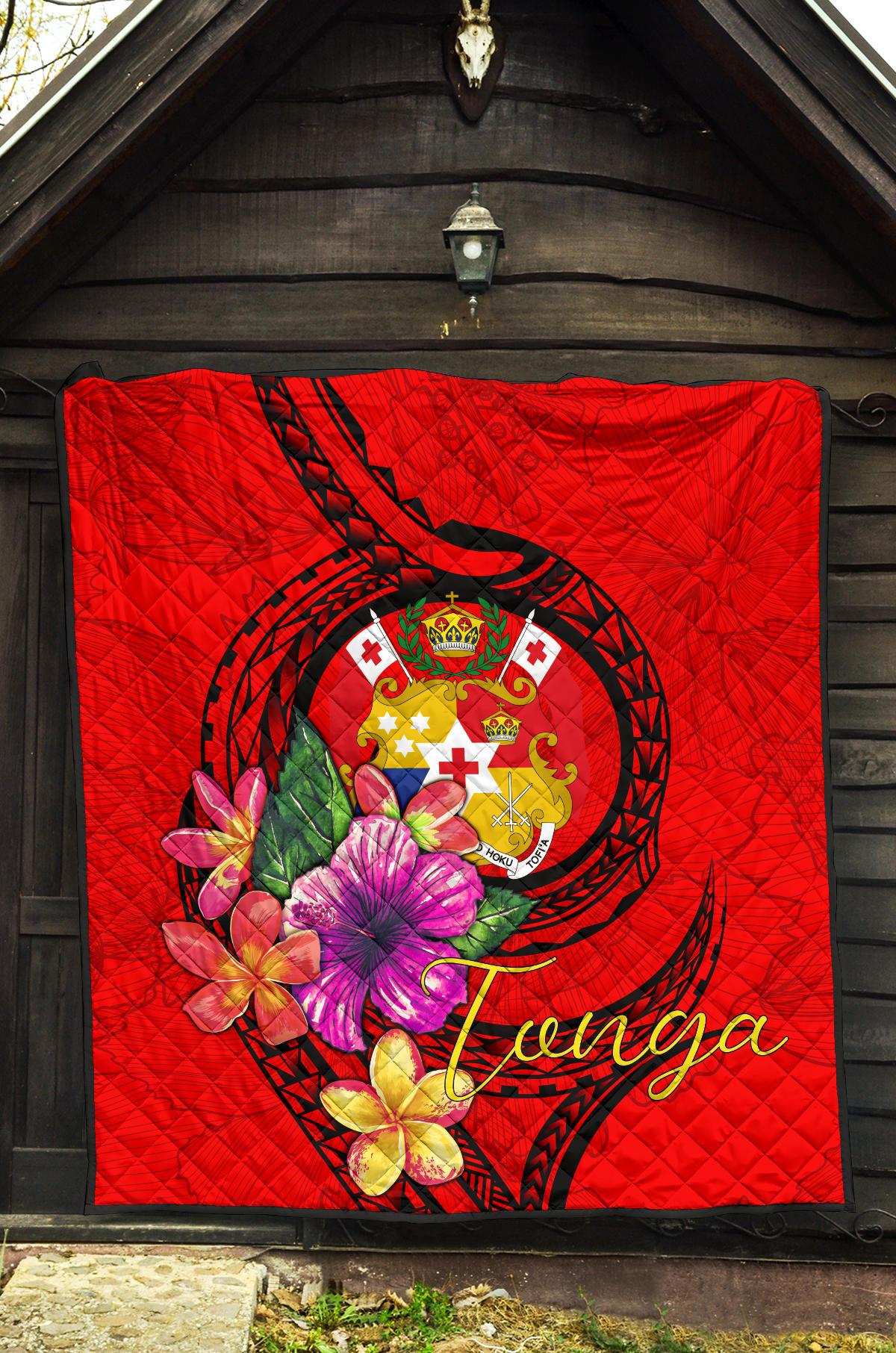 Tonga Polynesian Premium Quilt - Floral With Seal Red - Polynesian Pride