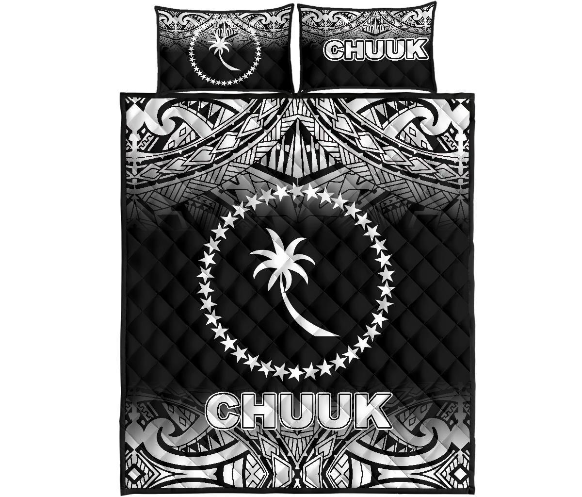 Chuuk Quilt Bed Set - Chuuk Flag Black Fog Style Black - Polynesian Pride