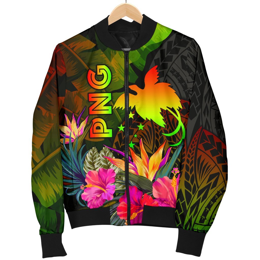 Papua New Guinea Polynesian Men's Bomber Jacket - Hibiscus and Banana Leaves - Polynesian Pride