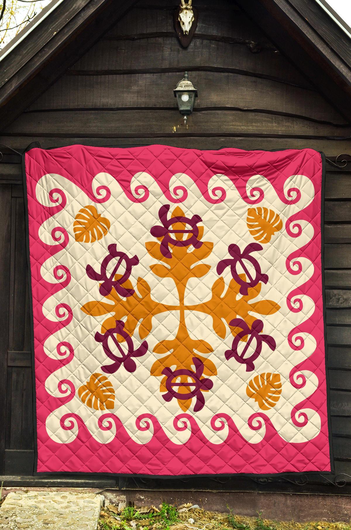 Hawaiian Turtle Pattern Premium Quilt - Pink - Argu Style - AH - Polynesian Pride