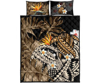 Kanaka Maoli (Hawaiian) Quilt Bed Set, Polynesian Pineapple Banana Leaves Turtle Tattoo Gold Gold - Polynesian Pride