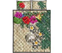 Nauru Polynesian Quilt Bed Set - Hibiscus Turtle Tattoo Beige - Polynesian Pride