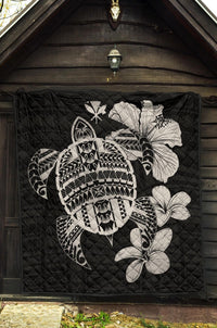 Hawaiian Kanaka Hibiscus Plumeria Mix Polynesian Turtle Premium Quilt Gray AH - Polynesian Pride
