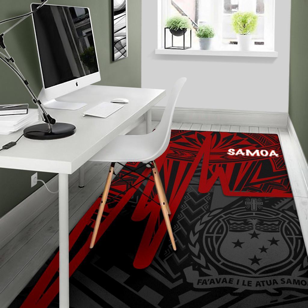 Samoa Area Rug - Samoa Seal With Polynesian Pattern In Heartbeat Style (Red) - Polynesian Pride