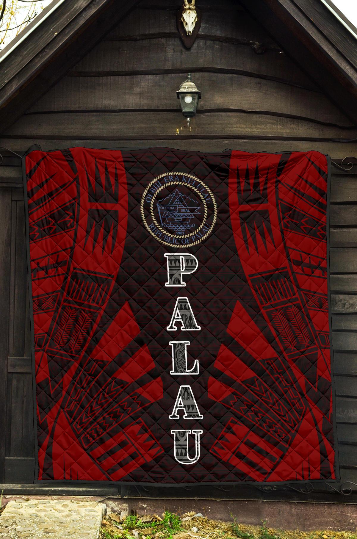 Palau Premium Quilt - Palau Seal Polynesian Red Tattoo - Polynesian Pride