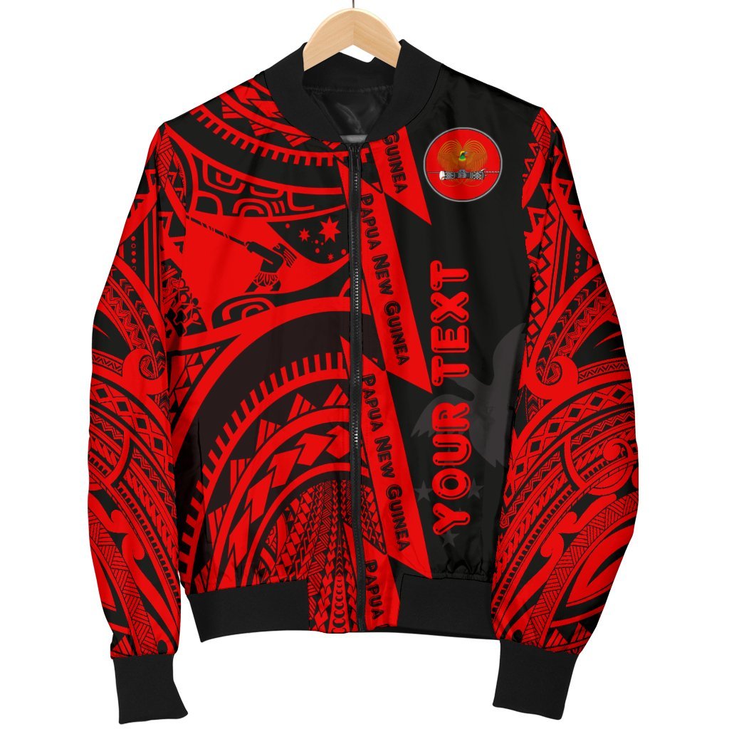 (Custom Personalised) Polynesian Guinea Men's Bomber Jacket - Moana Maui Tattoo With Coat Of Arm Guinea Red - Polynesian Pride