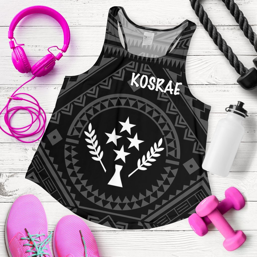 Kosrae Women's Racerback Tank - Kosrae Flag In Polynesian Tattoo Style (Black) - Polynesian Pride