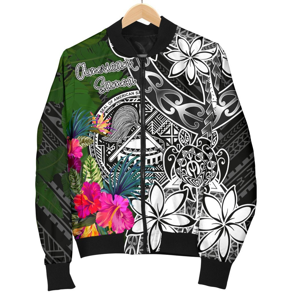 American Samoa Men Bomber Jacket - Turtle Plumeria Banana Leaf - Polynesian Pride