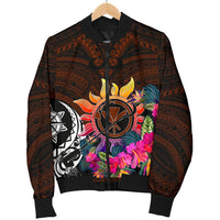 Polynesian Men's Bomber Jackets - Hawaii Kanaka Maoli & Hibiscus Flowers With Polynesian Patterns - Polynesian Pride