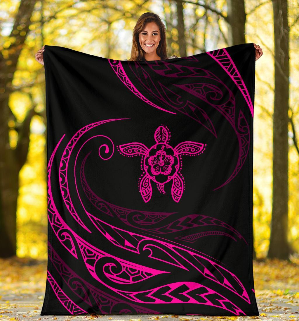 Hawaii Turtle Hibicus Premium Blanket - Frida Style - Pink - Polynesian Pride