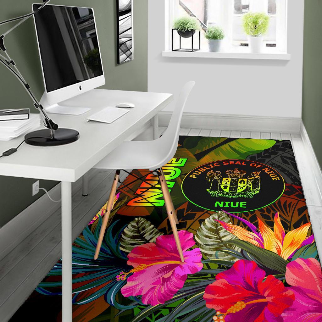 Niue Polynesian Area Rug - Hibiscus and Banana Leaves - Polynesian Pride