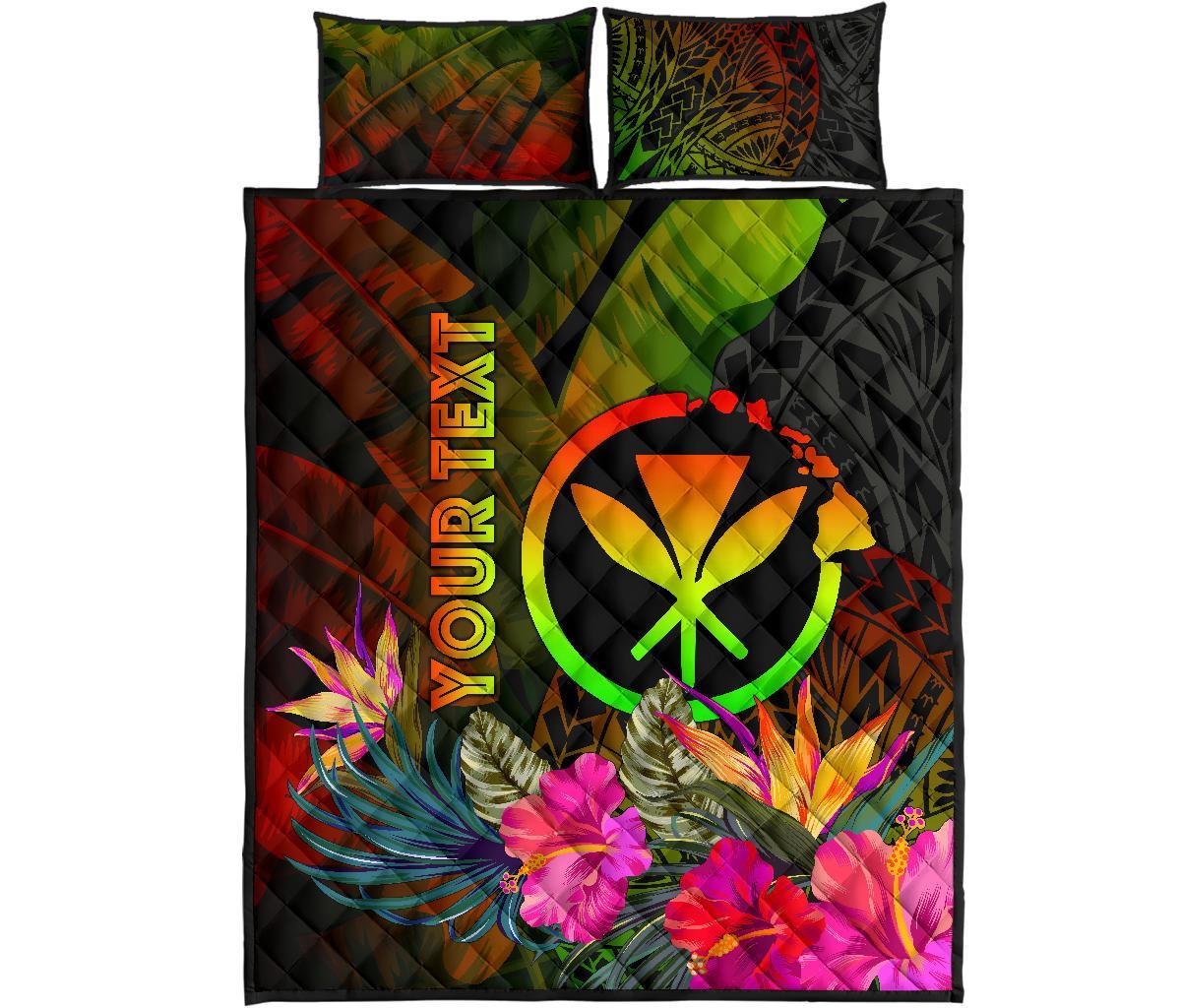 Polynesian Hawaii Kanaka Maoli Polynesian Personalised Quilt Bed Set - Hibiscus and Banana Leaves - Polynesian Pride