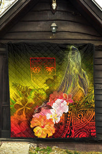 Fiji Premium Quilt - Humpback Whale with Tropical Flowers (Yellow) - Polynesian Pride