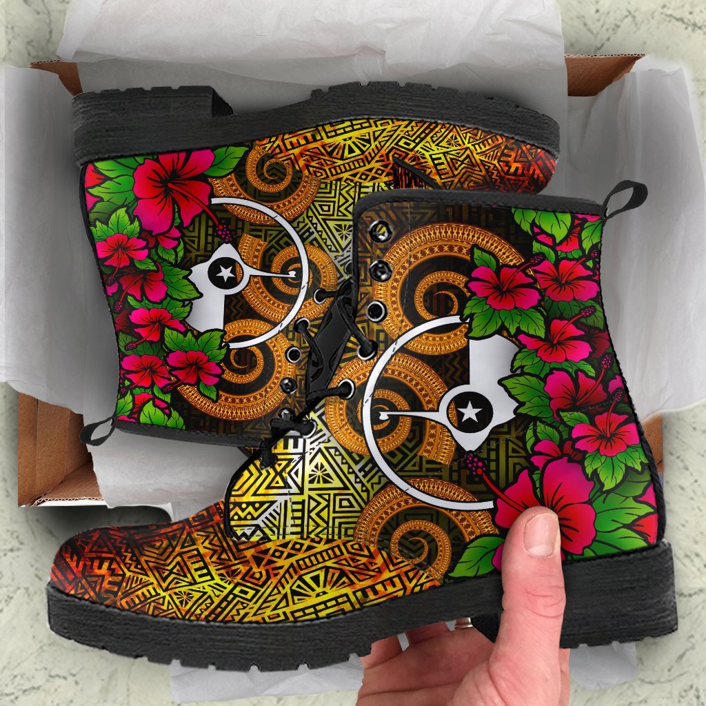 Yap Micronesia Leather Boots - Hibiscus Vintage Orange - Polynesian Pride
