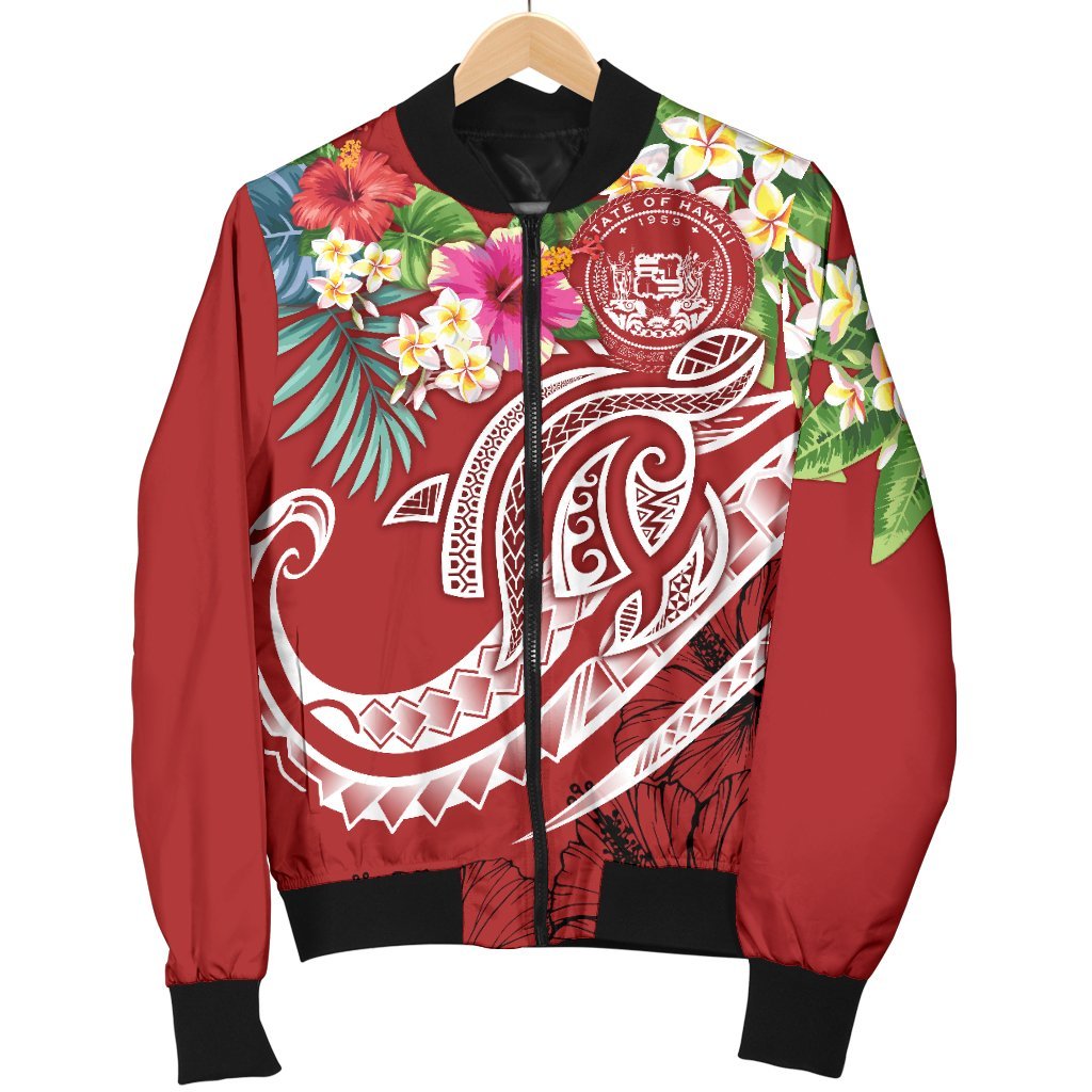 Polynesian Hawaii Men's Bomber Jacket - Summer Plumeria (Red) - Polynesian Pride