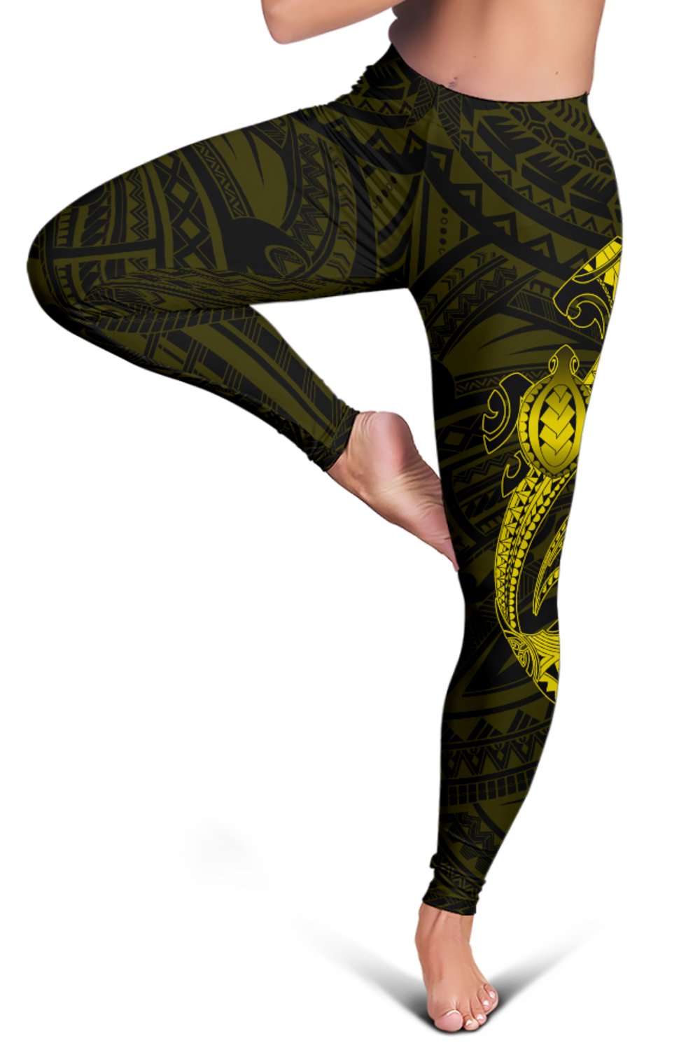 Hawaii Turtle Shark Polynesian Leggings - Yellow - Polynesian Pride