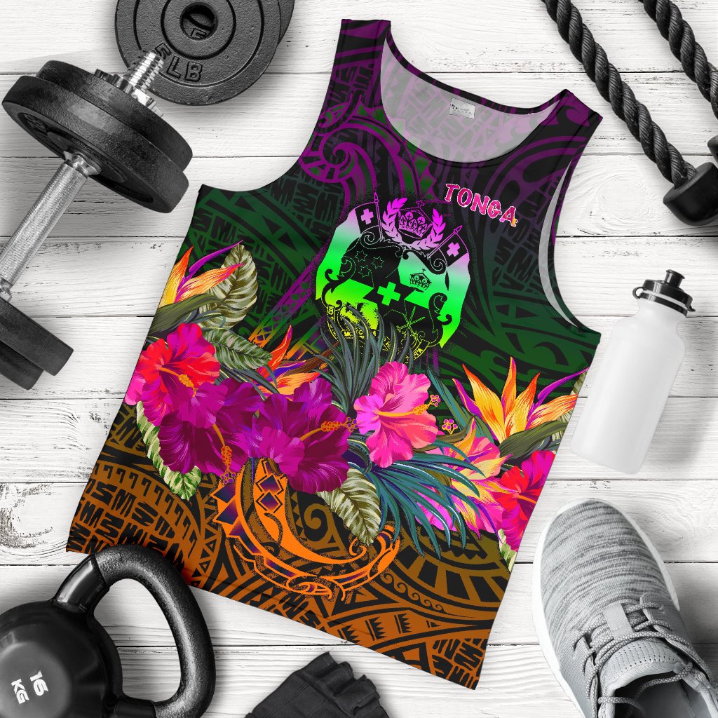 Tonga Polynesian Men's Tank Top - Summer Hibiscus Reggae - Polynesian Pride